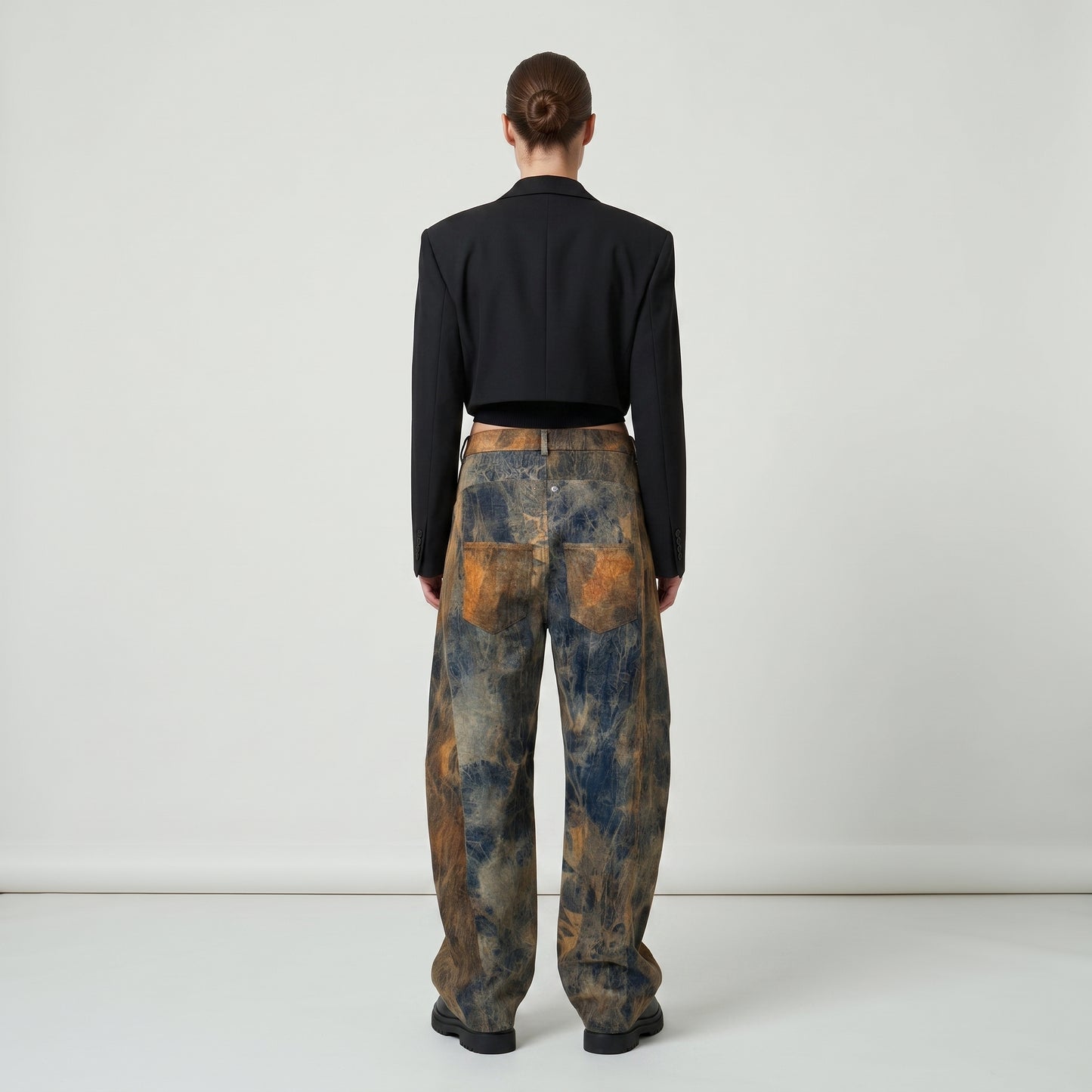 Distressed Tie-Dye Denim Trousers