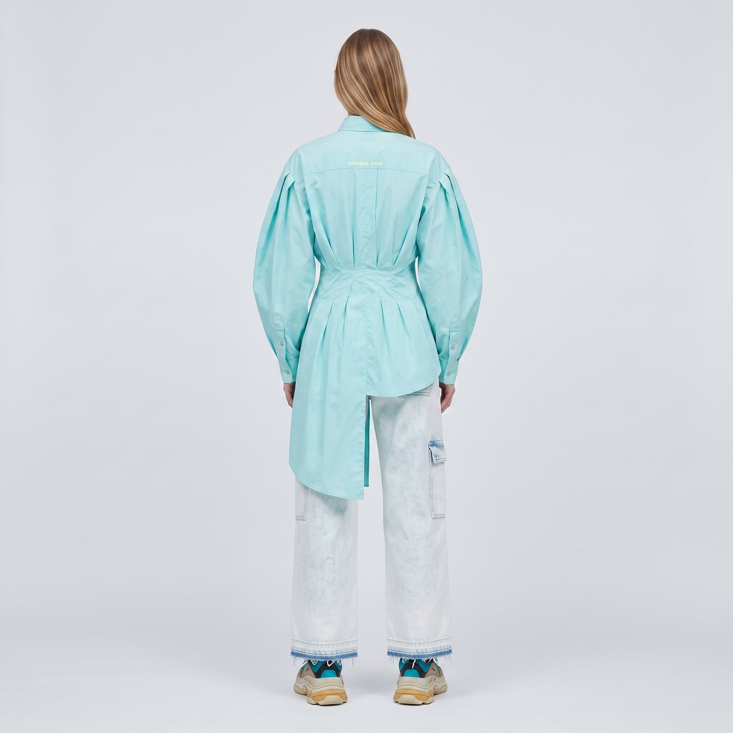Asymmetric Pleated Cotton Poplin Shirt