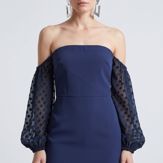 Off-Shoulder Polka Dot Sleeve Dress