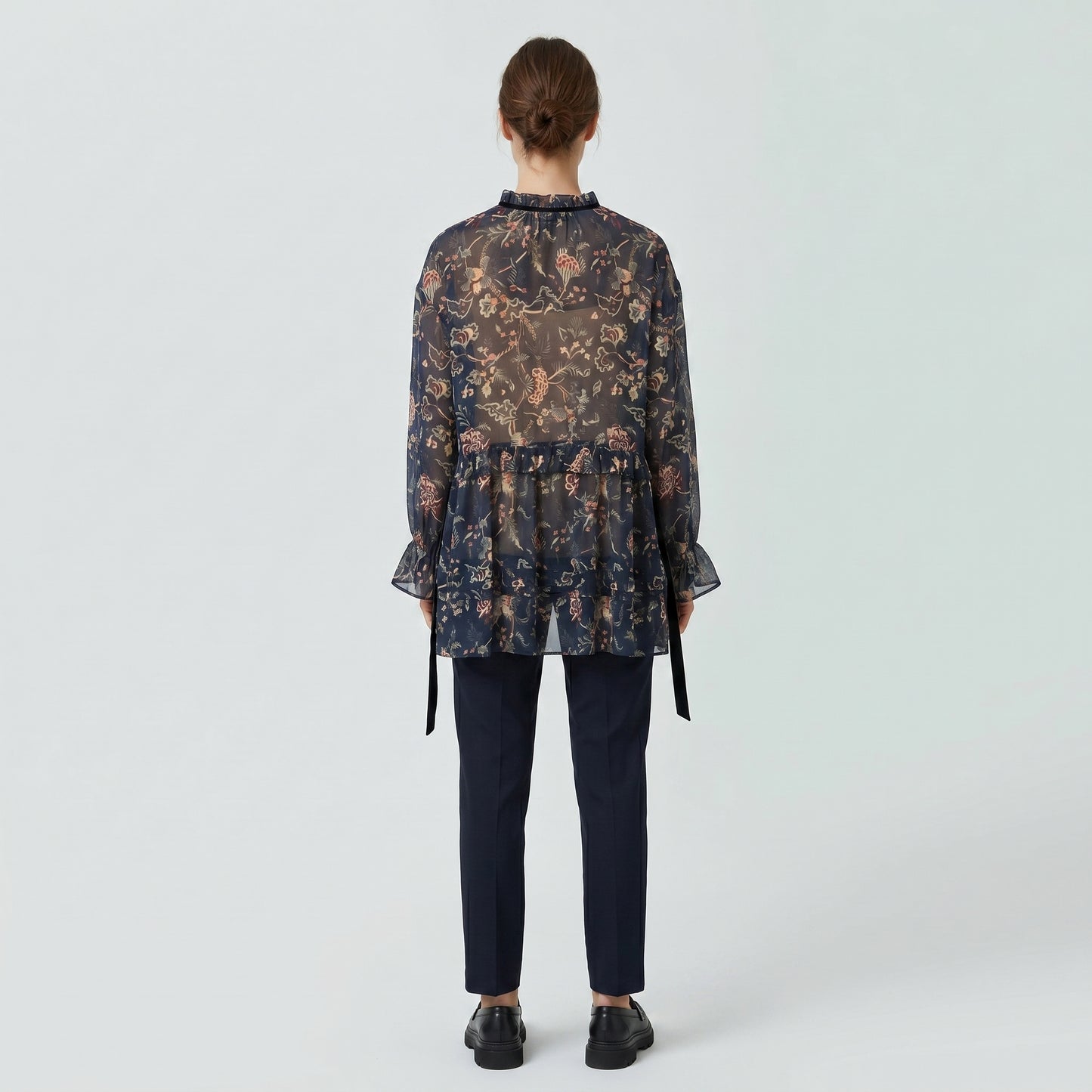Sheer Floral Ruffled Blouse