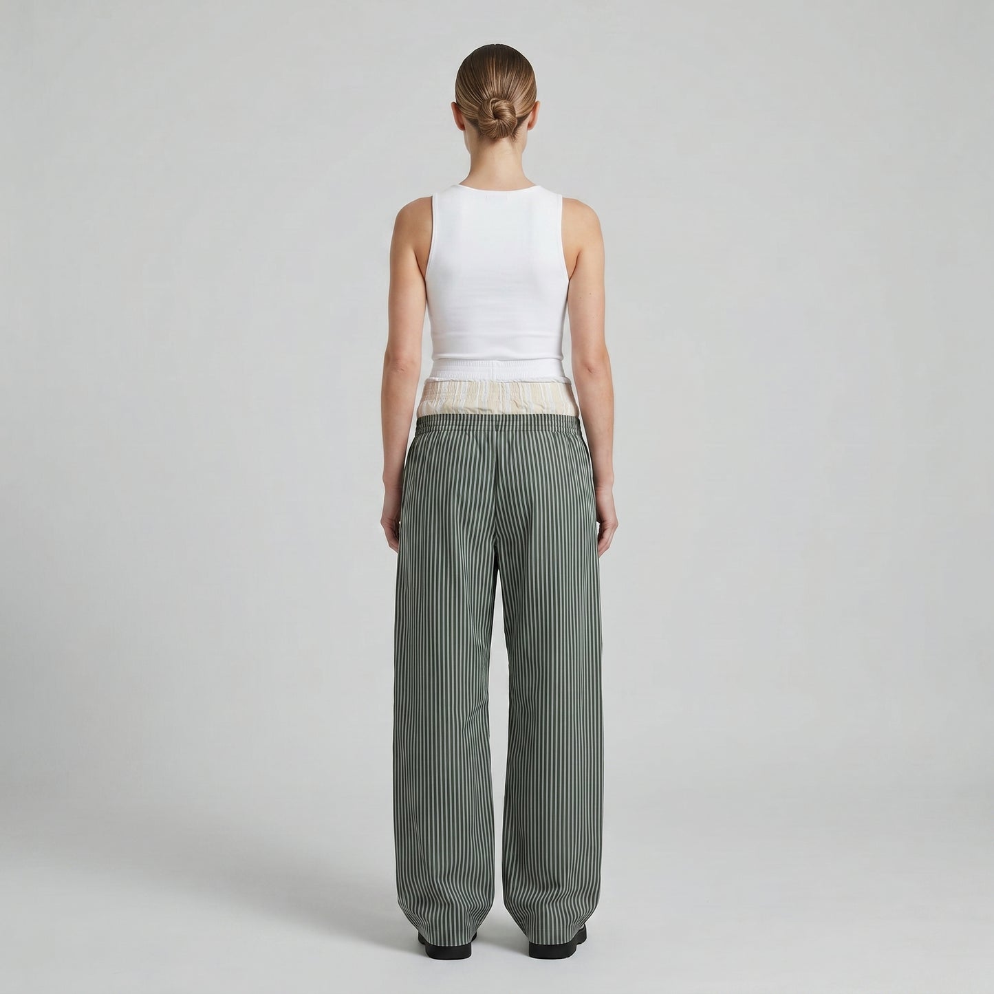 Green Striped Layered Trousers