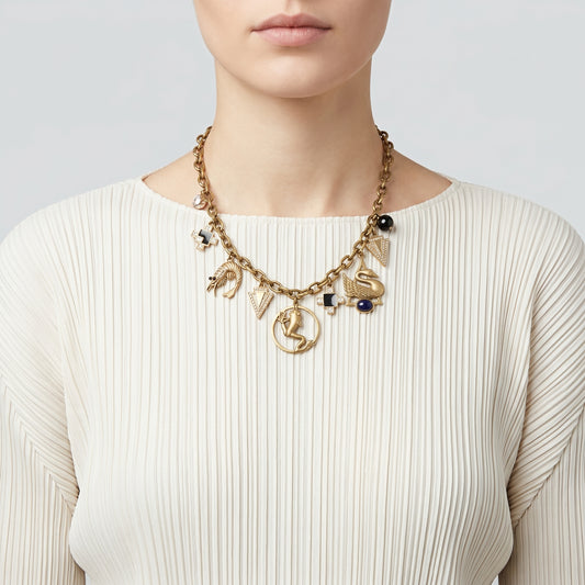 Eclectic Gold Charm Statement Necklace