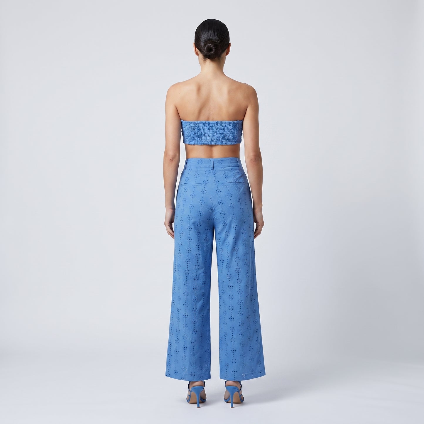 Blue Eyelet Strapless Crop Top