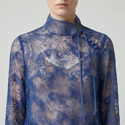 Elegant Sheer Lace Mock-Neck