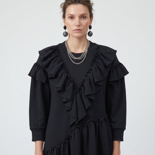 Ruffled Asymmetric Cotton Jersey Dress