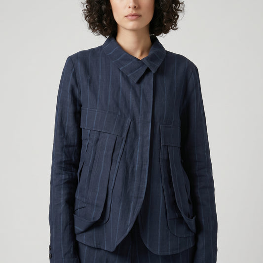 Pinstripe Structured Collar Jacket