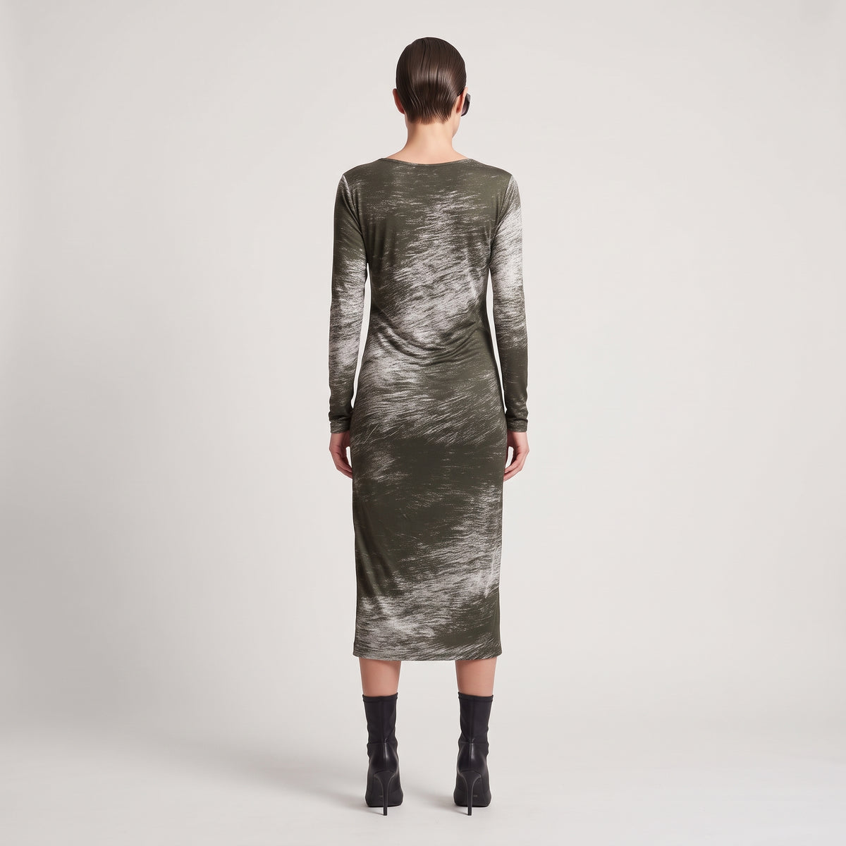 Abstract Print Ruched Midi Dress
