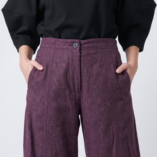 Deep Purple Linen Cropped Trousers