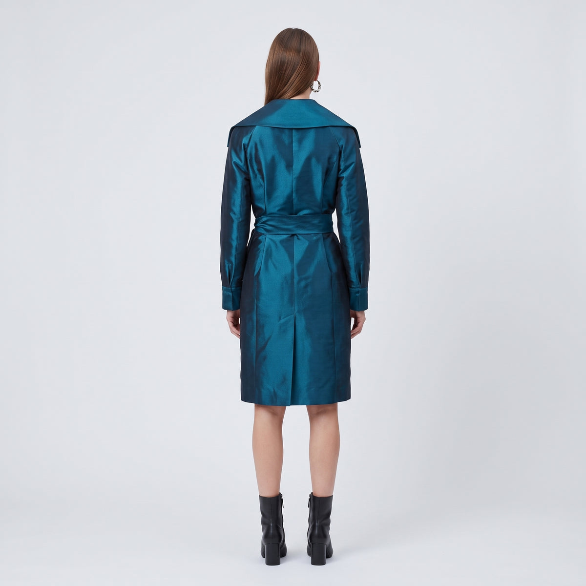Satin Wrap Collar Dress