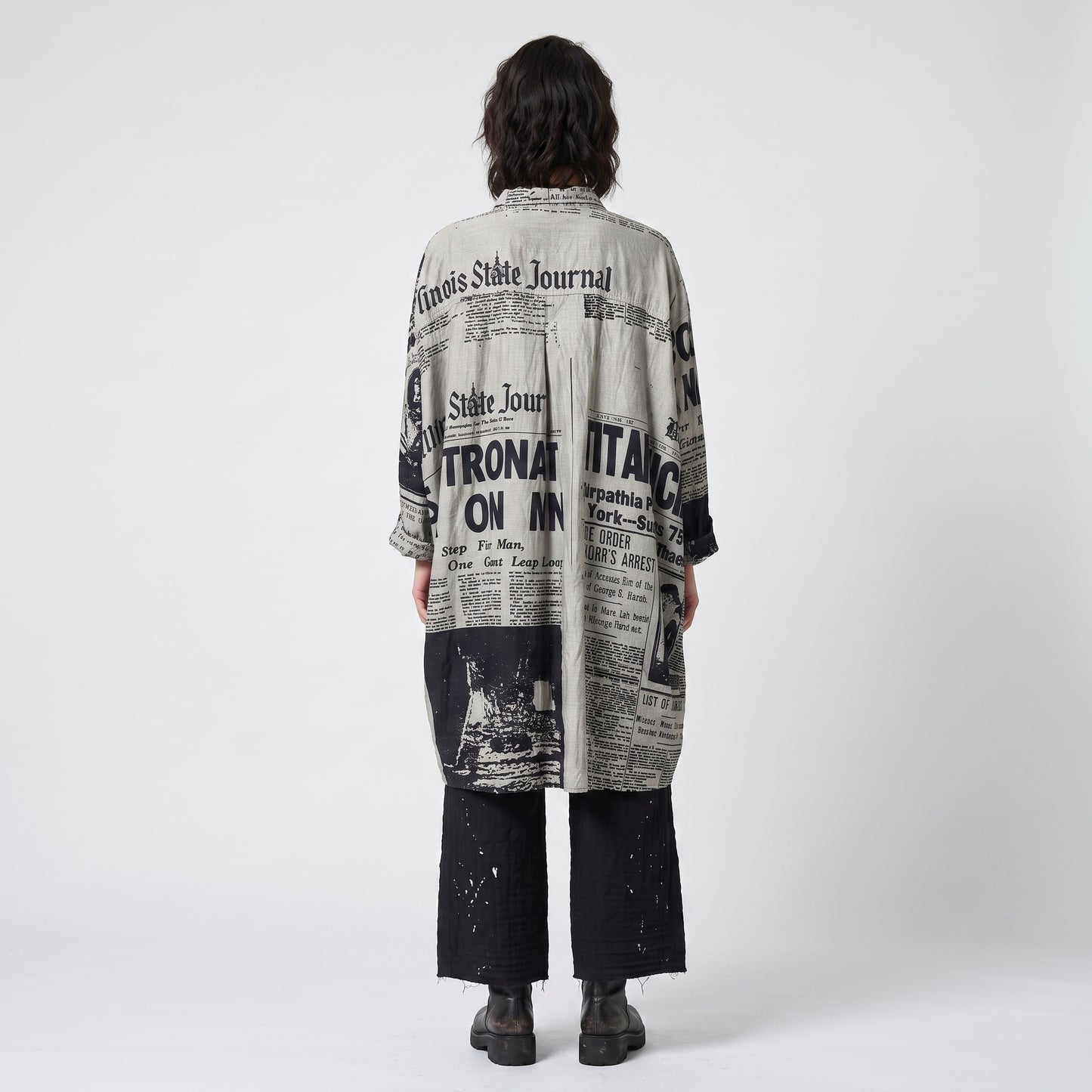 Newspaper Print Oversized Button-Down