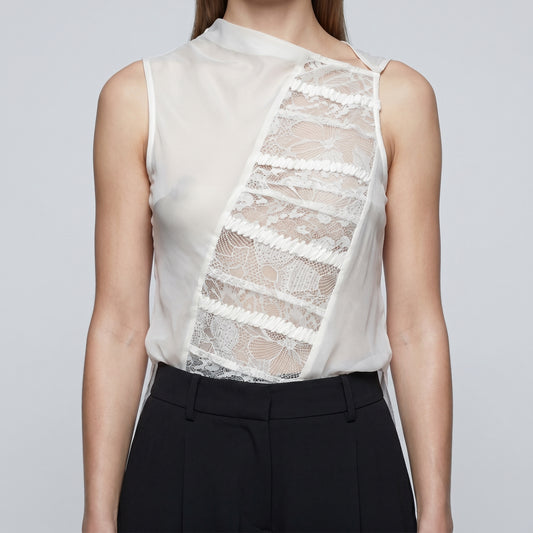 Asymmetric Lace Panel Sleeveless Top