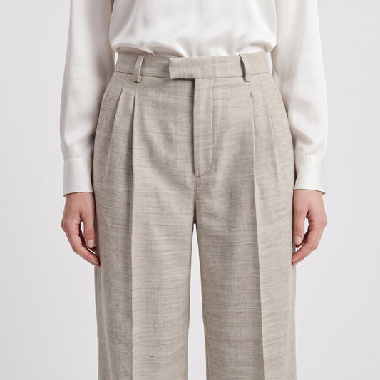 Tailored High-Waisted Beige Trousers