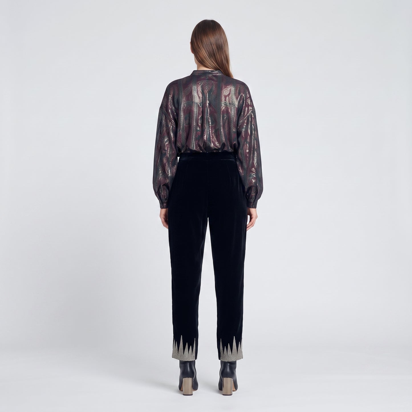 Embellished Velvet Tailored Trousers
