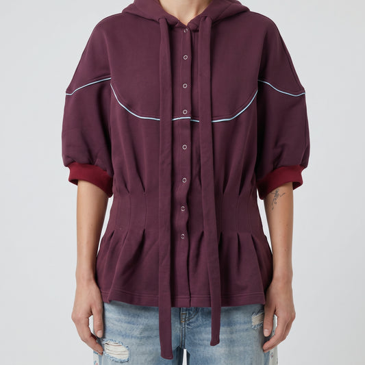 Hooded Snap-Front Peplum Top