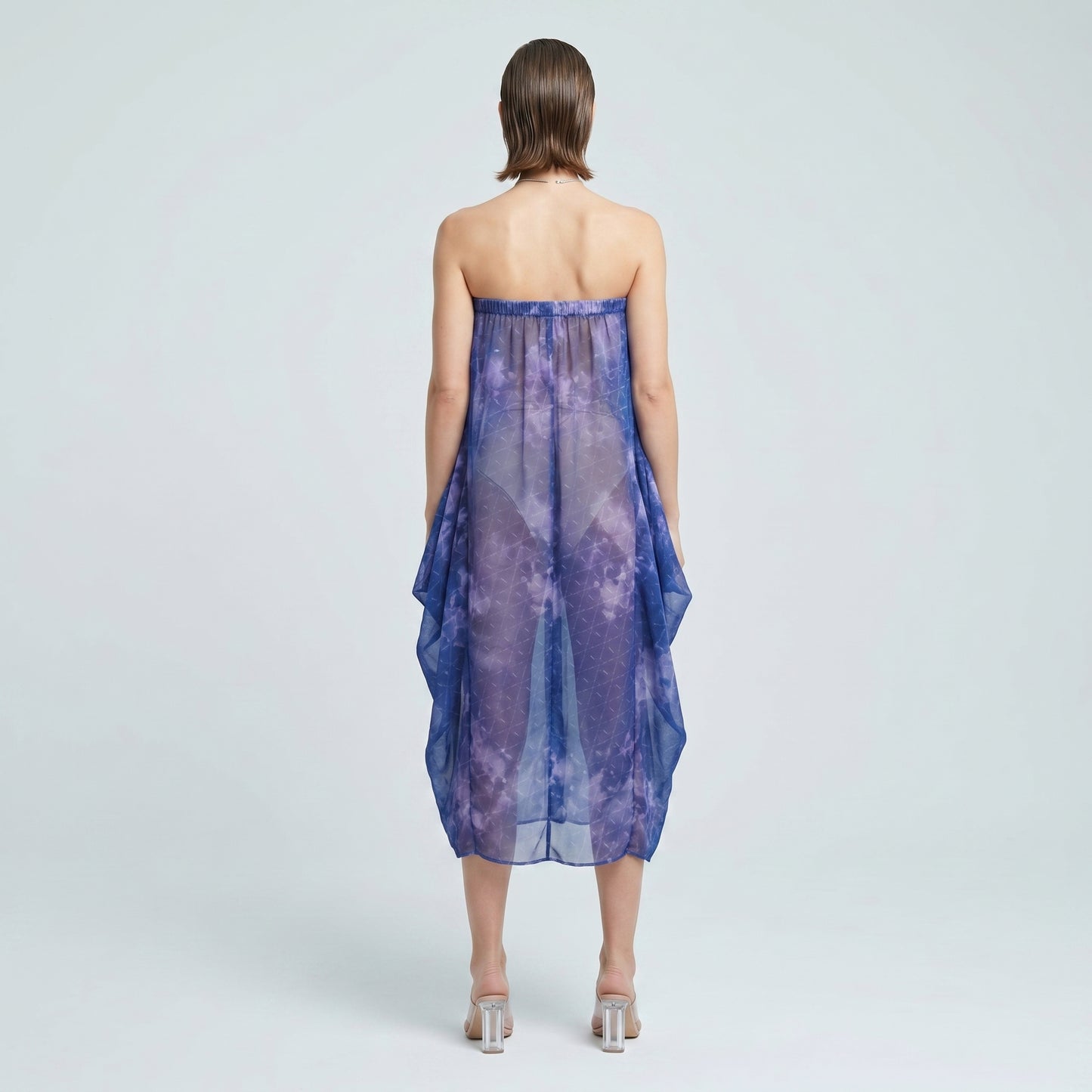 Strapless Blue Tie-Dye Dress