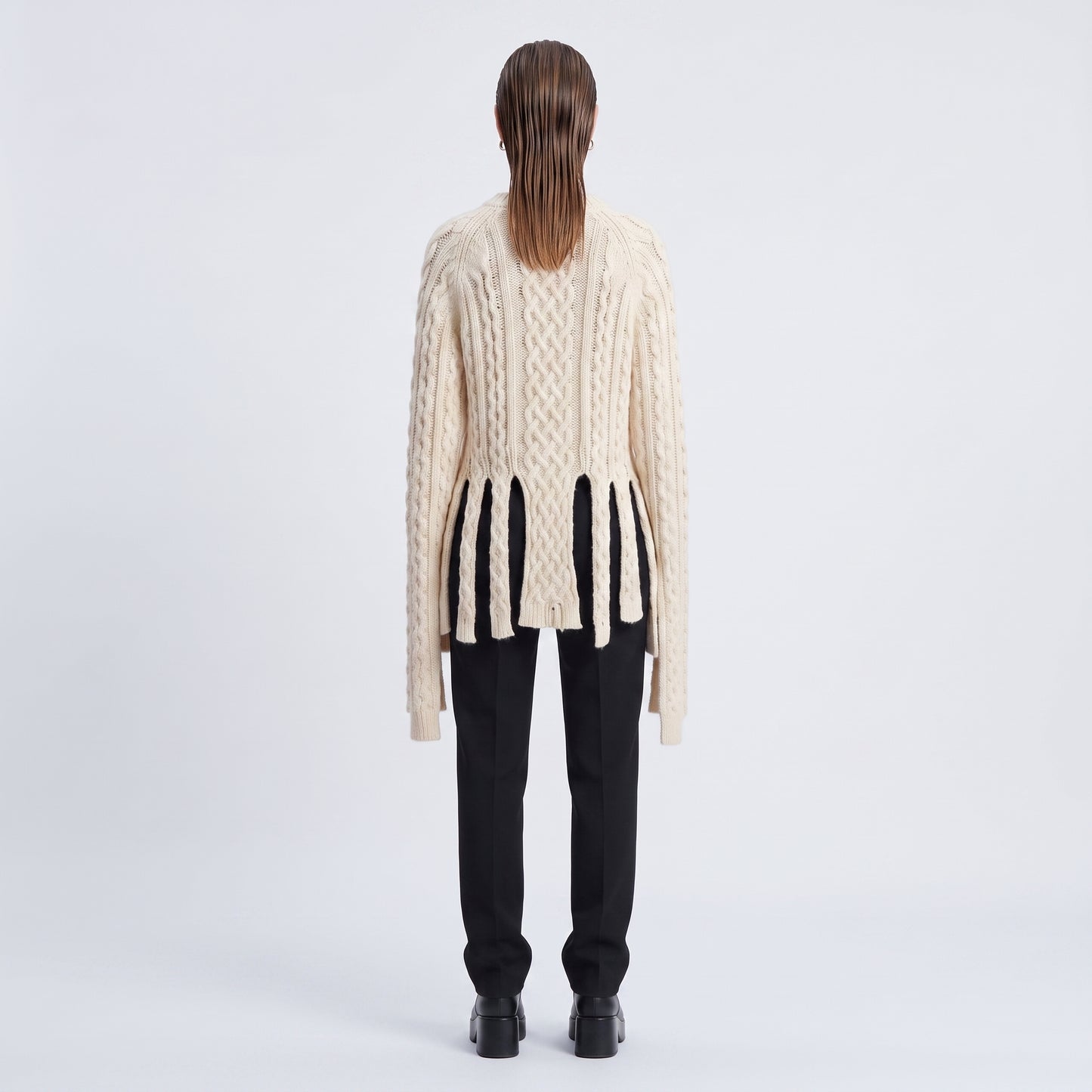 Cable Knit Fringe Hem Sweater