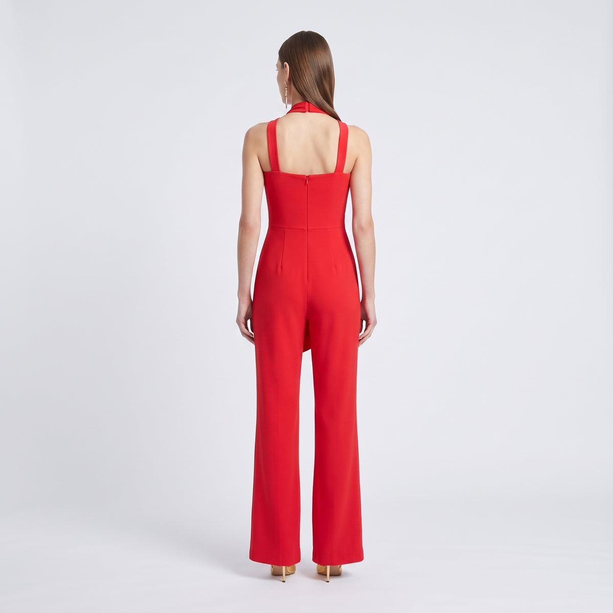 Red Halter Neck Draped Jumpsuit
