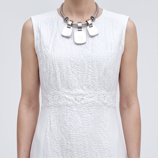 Textured Embroidered White Sheath Dress