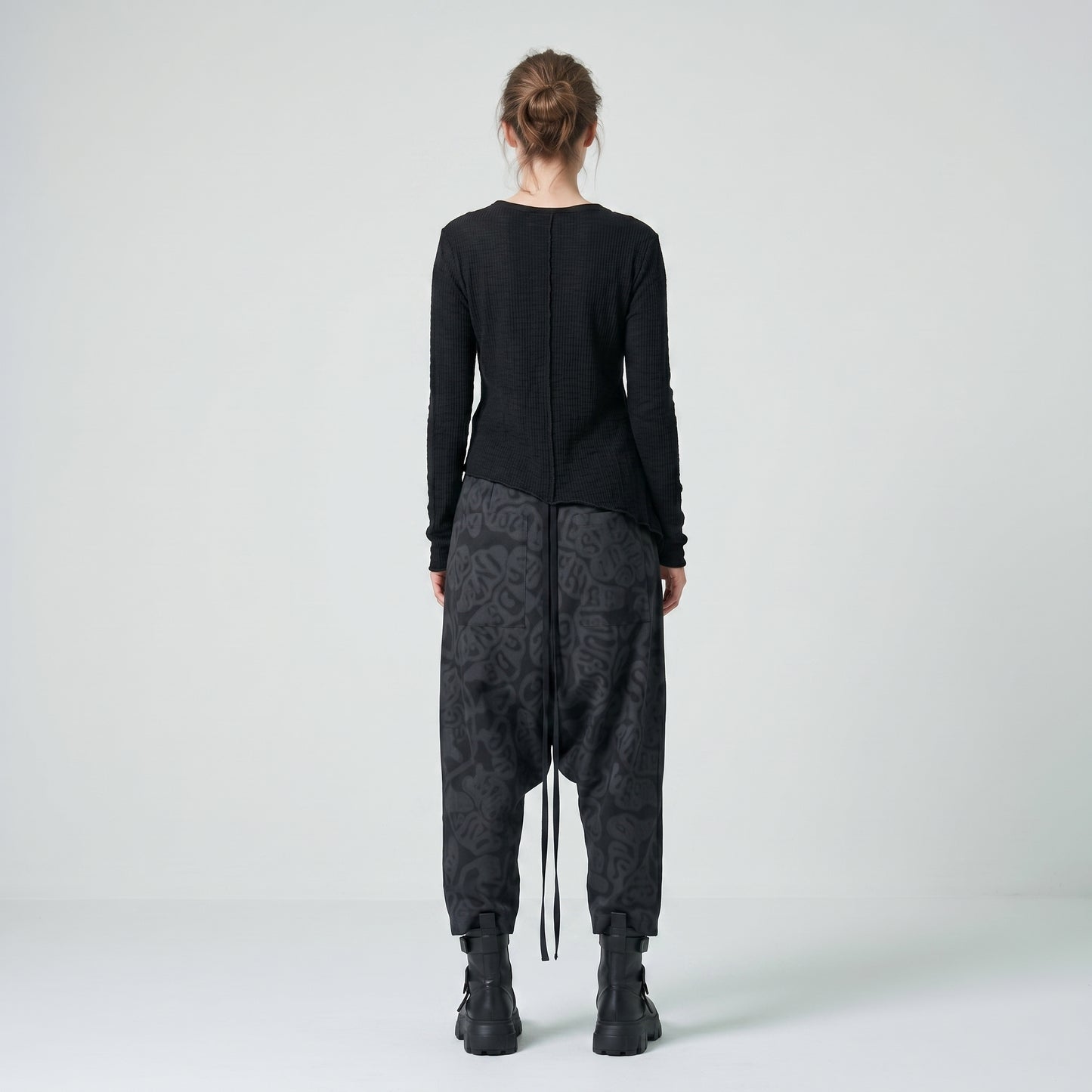 Graphic Print Drop Crotch Trousers