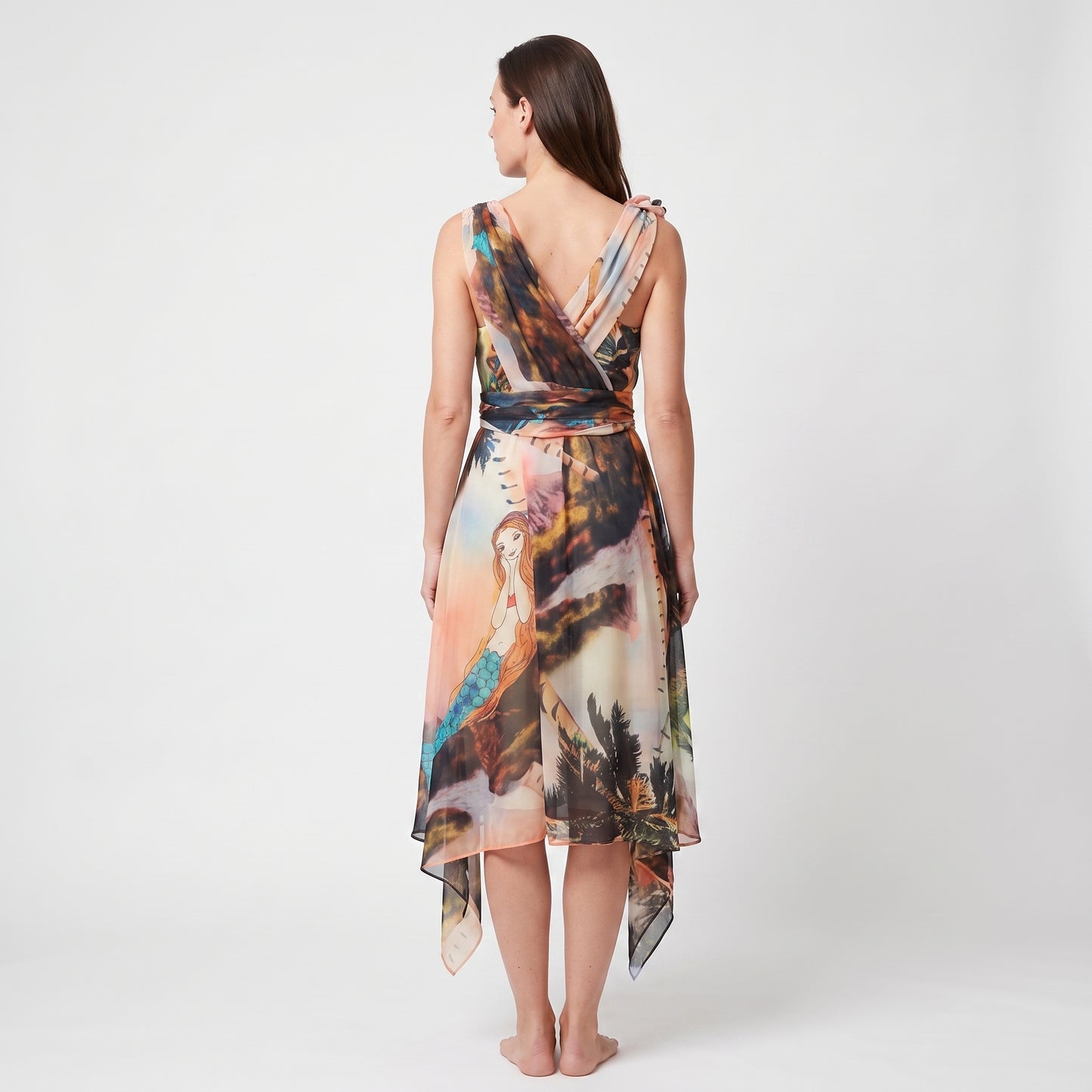 Floral Tropical Print Silk Dress