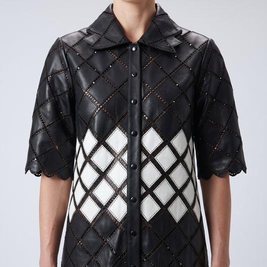 Monochrome Geometric Quilted Midi Dress