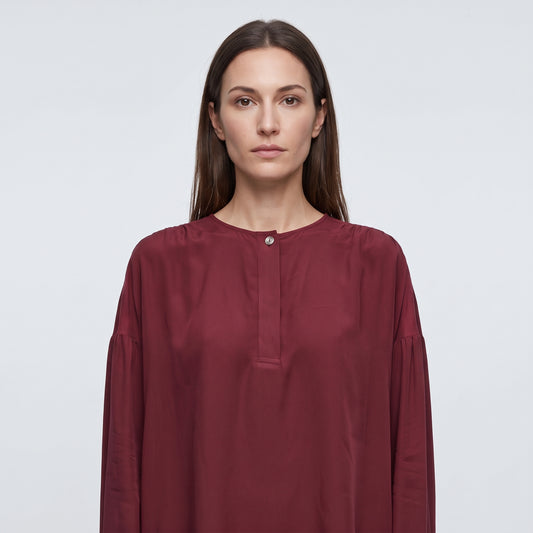 Burgundy Sheer Button Down Blouse