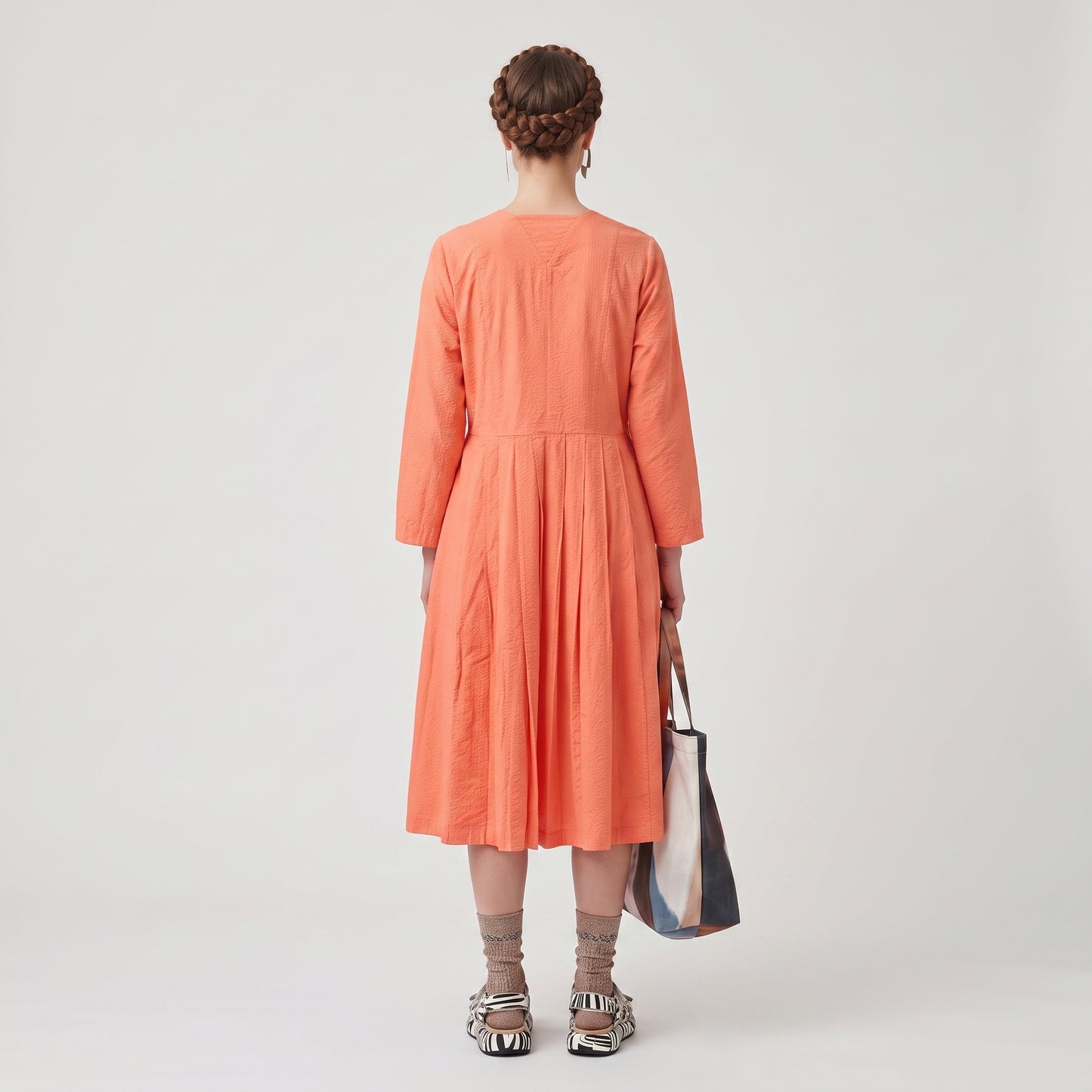 Pleated V-Neck Coral Dress