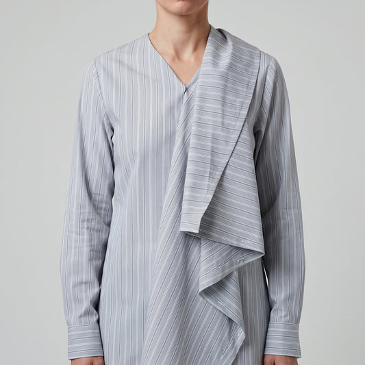 Draped Striped V-Neck Blouse