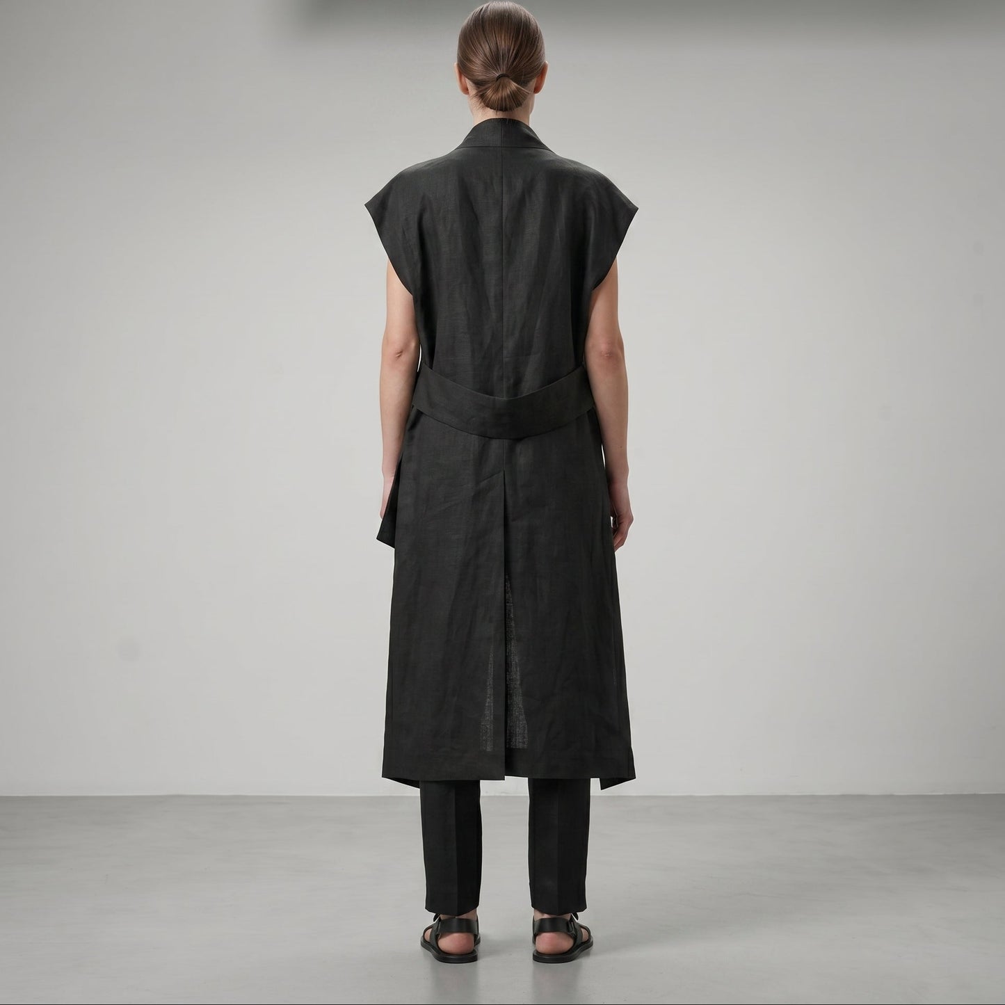 Tailored Asymmetric Linen Wrap Vest