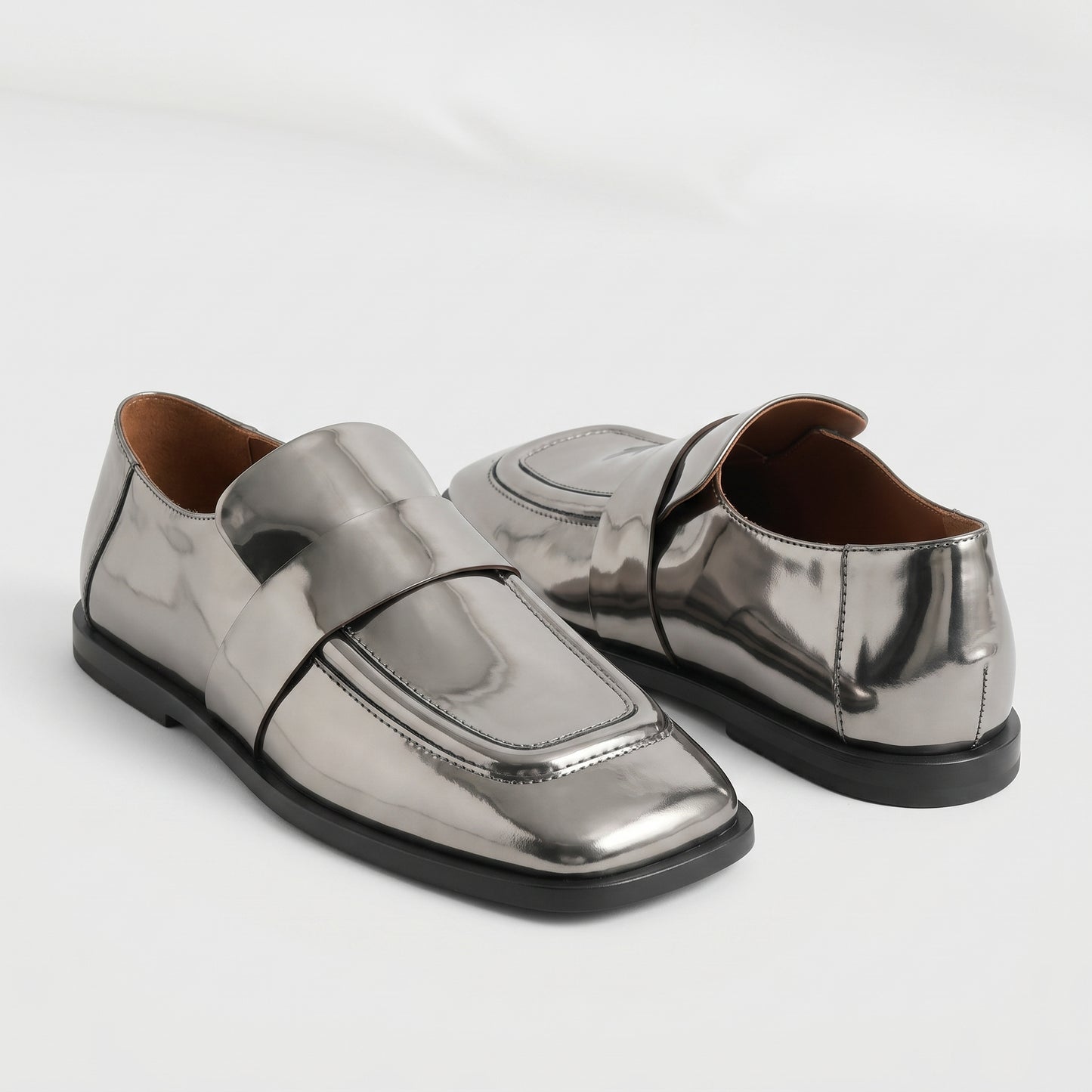 Metallic Square Toe Loafers