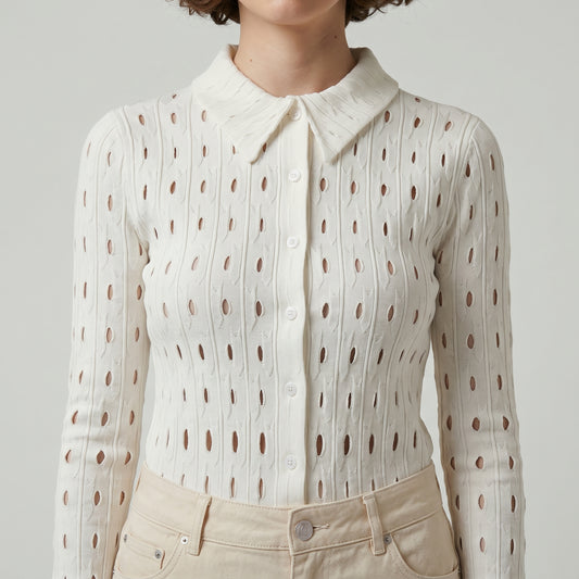 Open Knit Pointelle Button Shirt