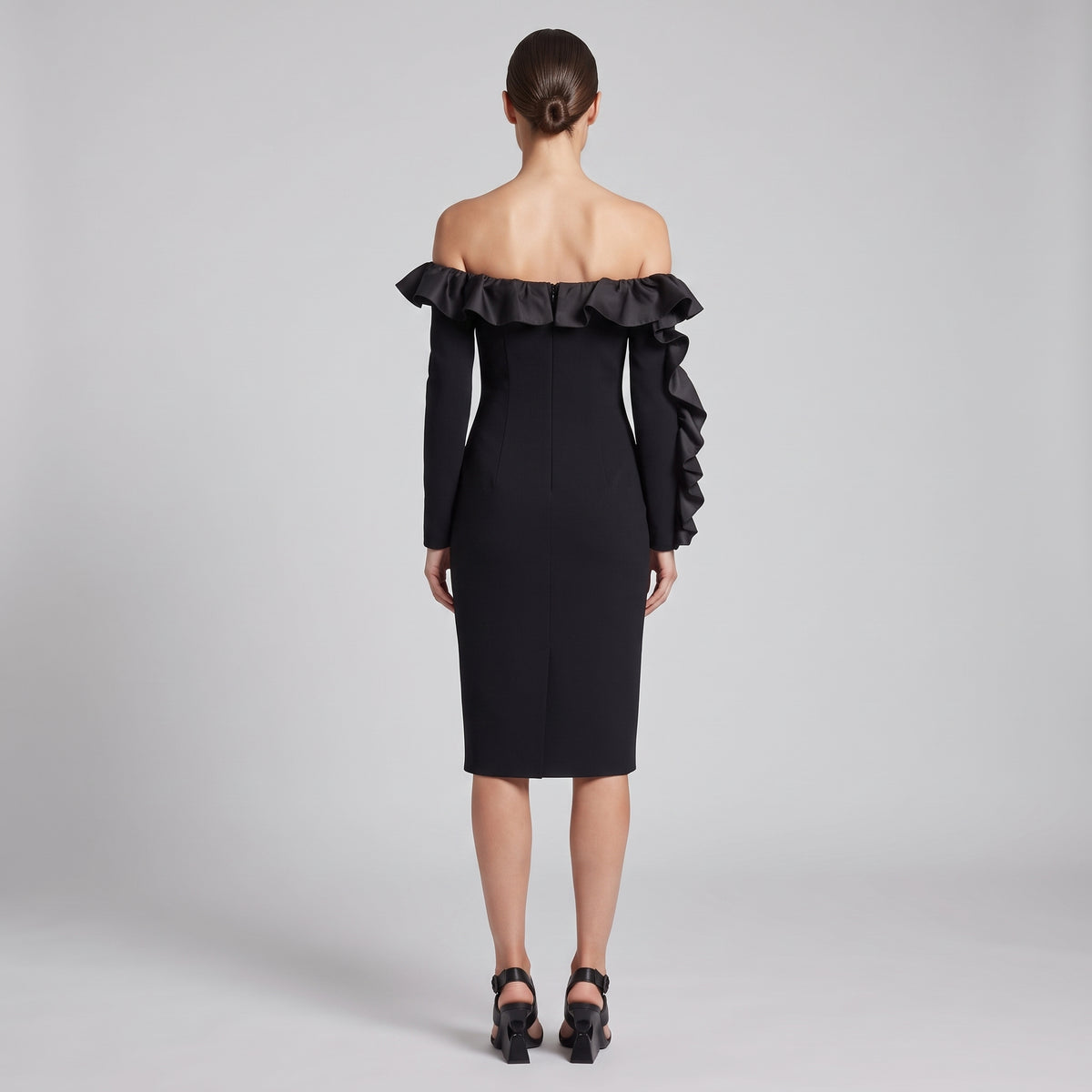 Black Ruffled One-Shoulder Dress