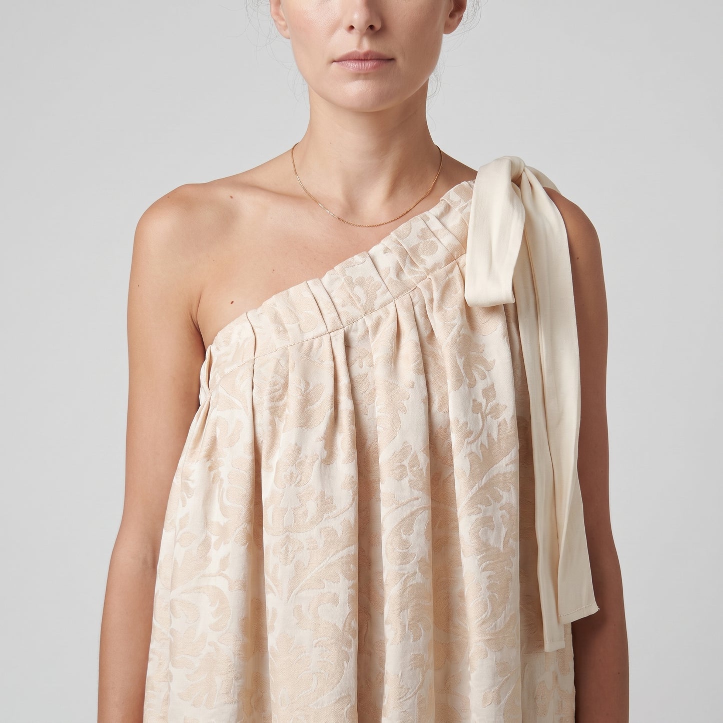 One-Shoulder Floral Jacquard Dress