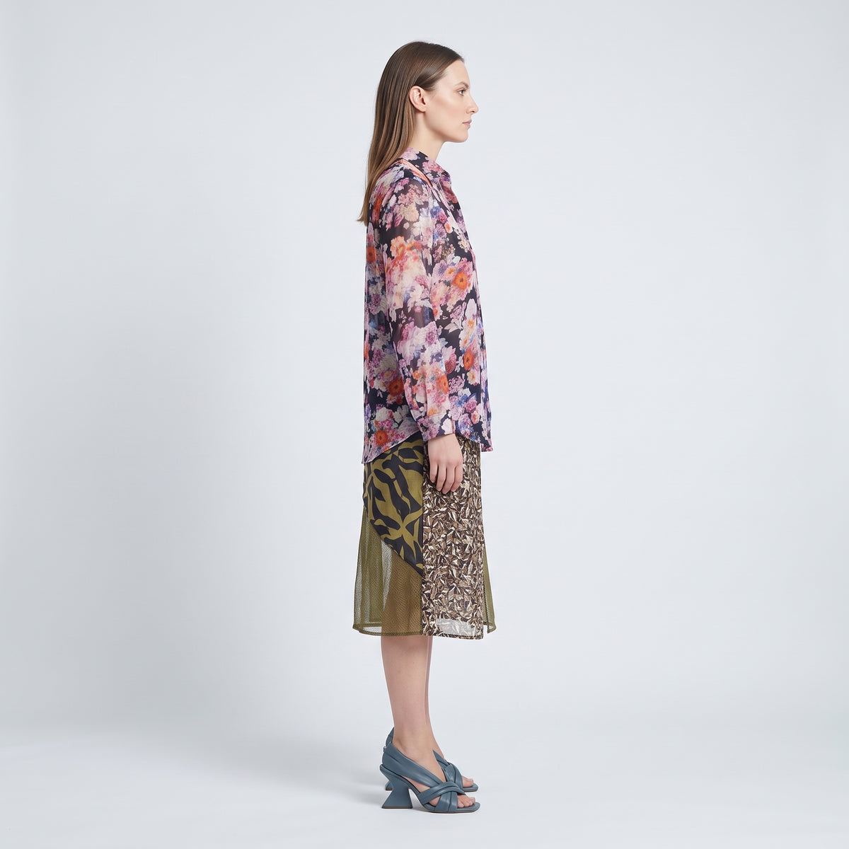 Floral Print Mandarin Collar Shirt
