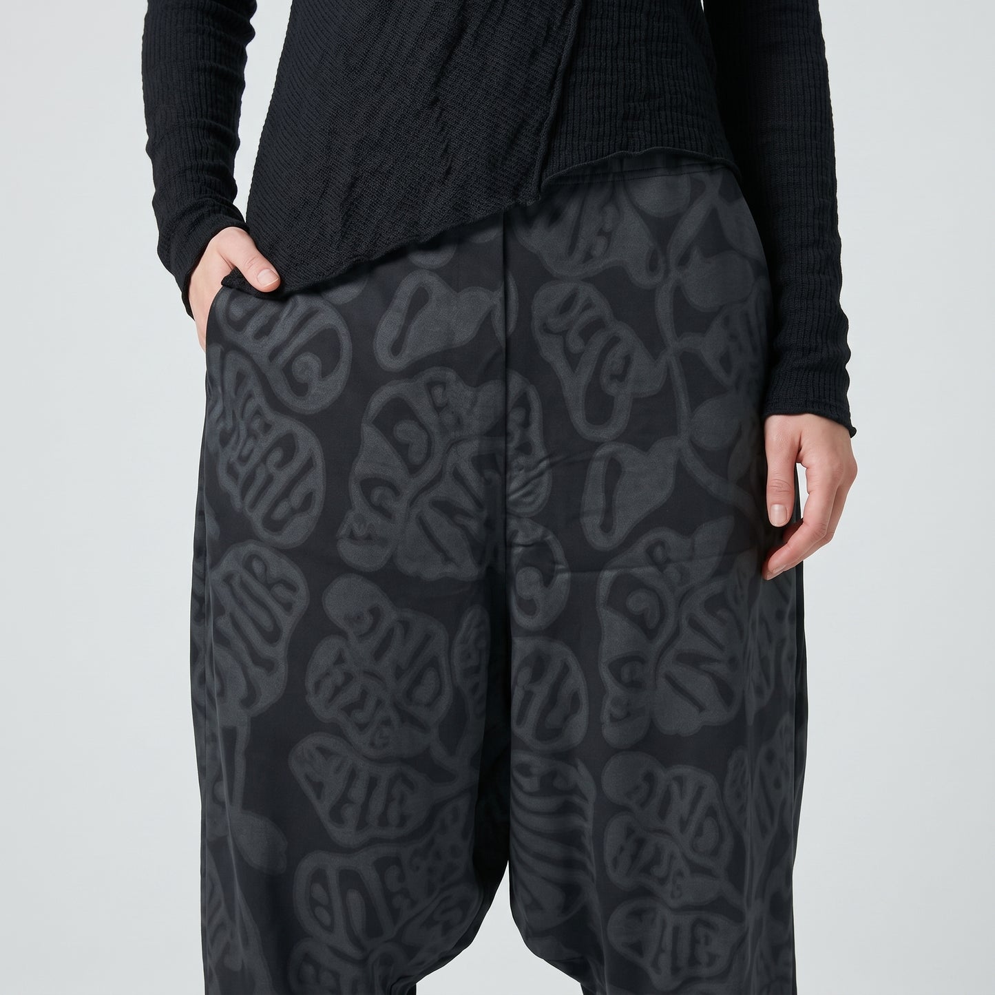 Graphic Print Drop Crotch Trousers
