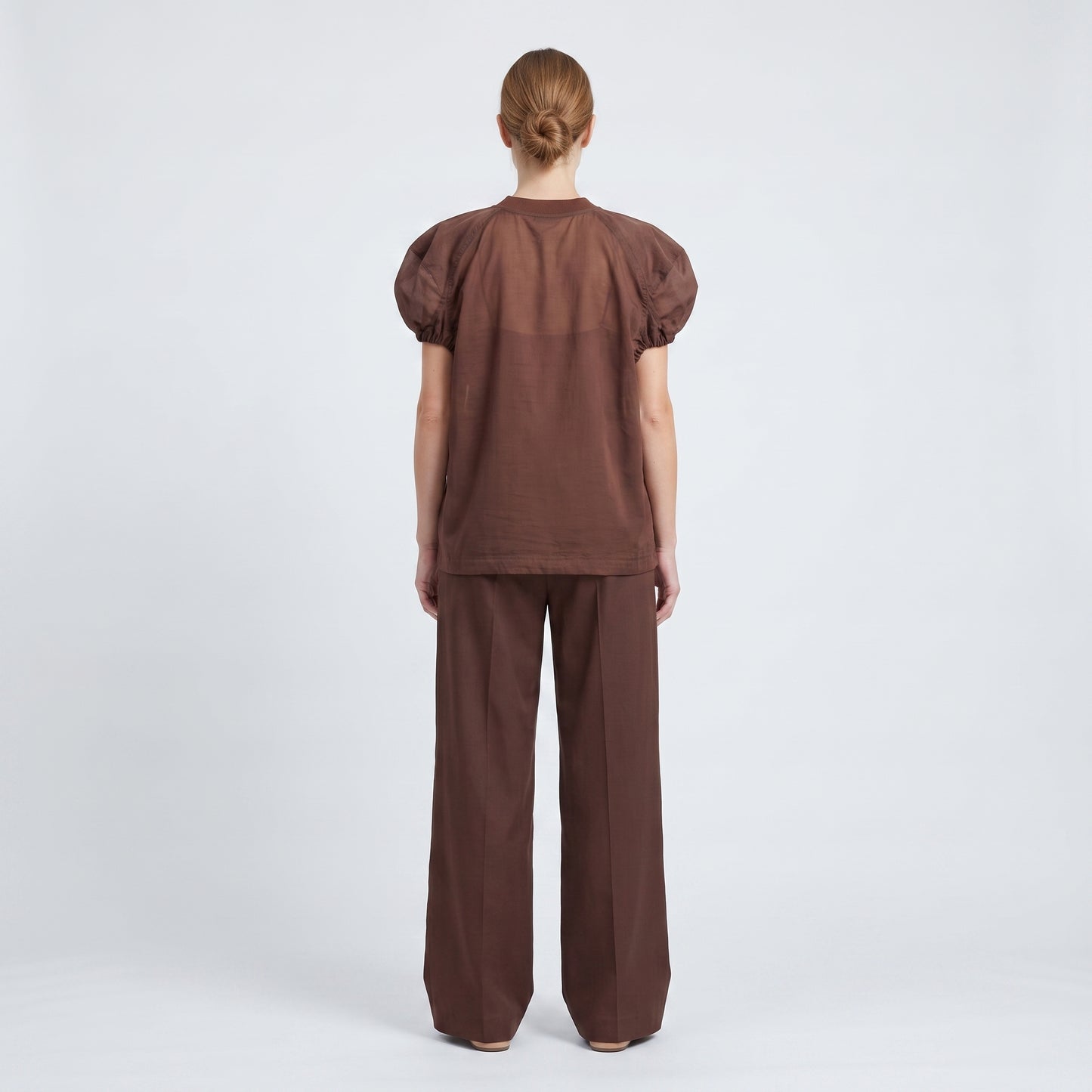 Sheer Panel Puff Sleeve Top