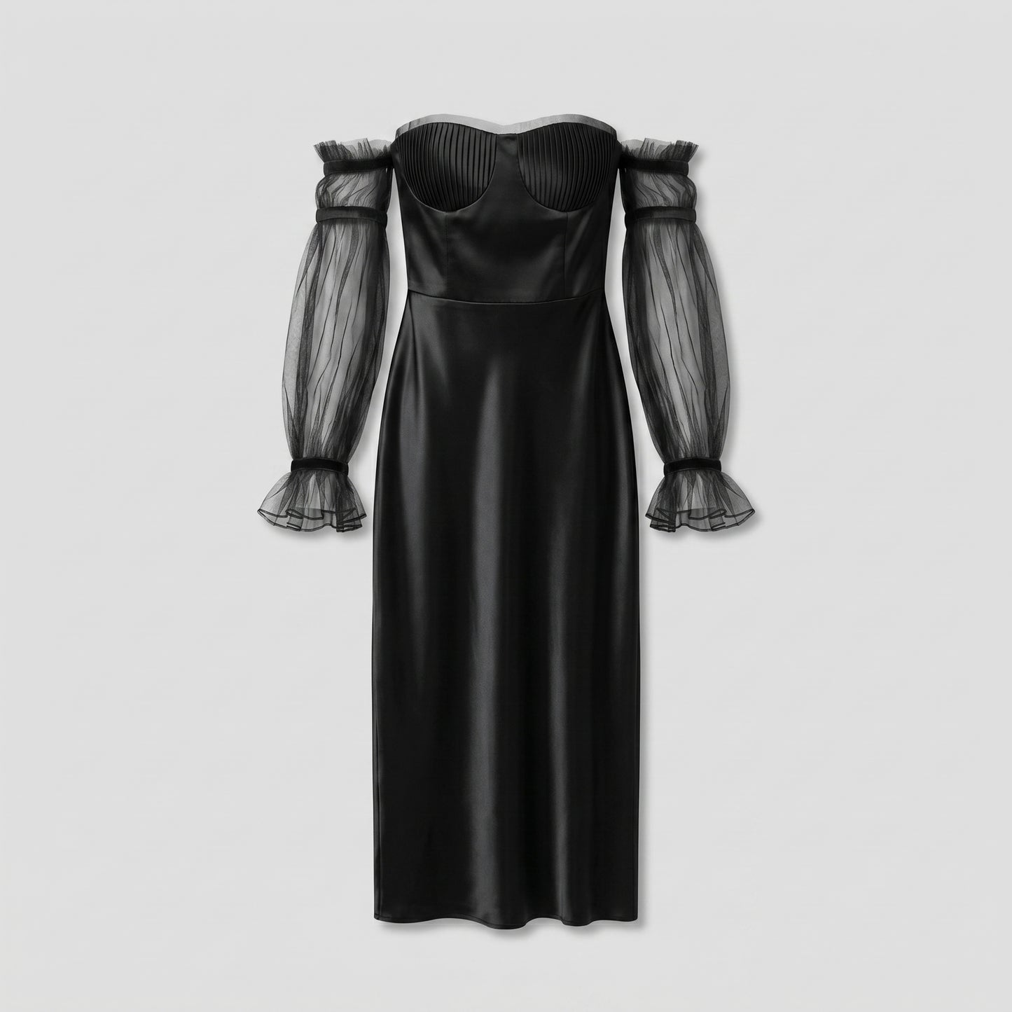 Off-Shoulder Tulle Sleeve Dress
