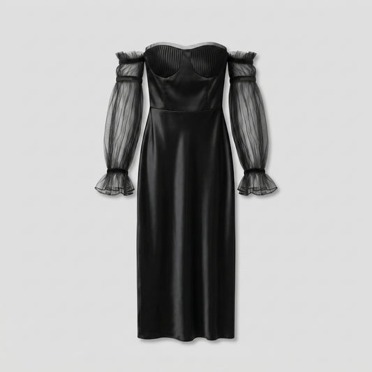 Off-Shoulder Tulle Sleeve Dress