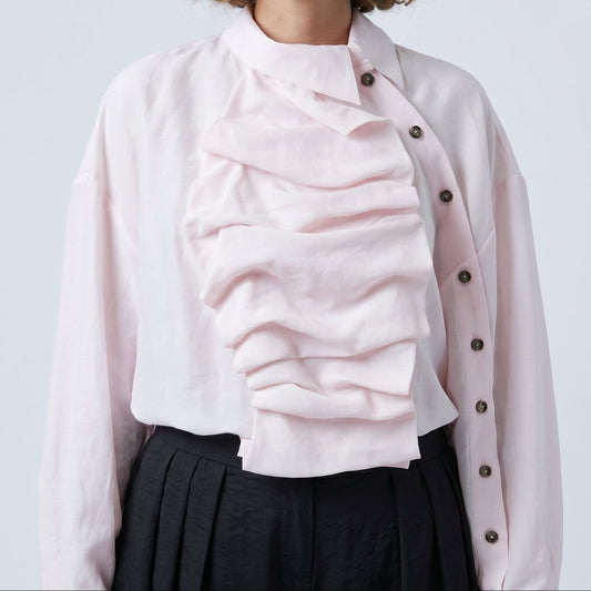 Asymmetric Ruffled Pink Blouse