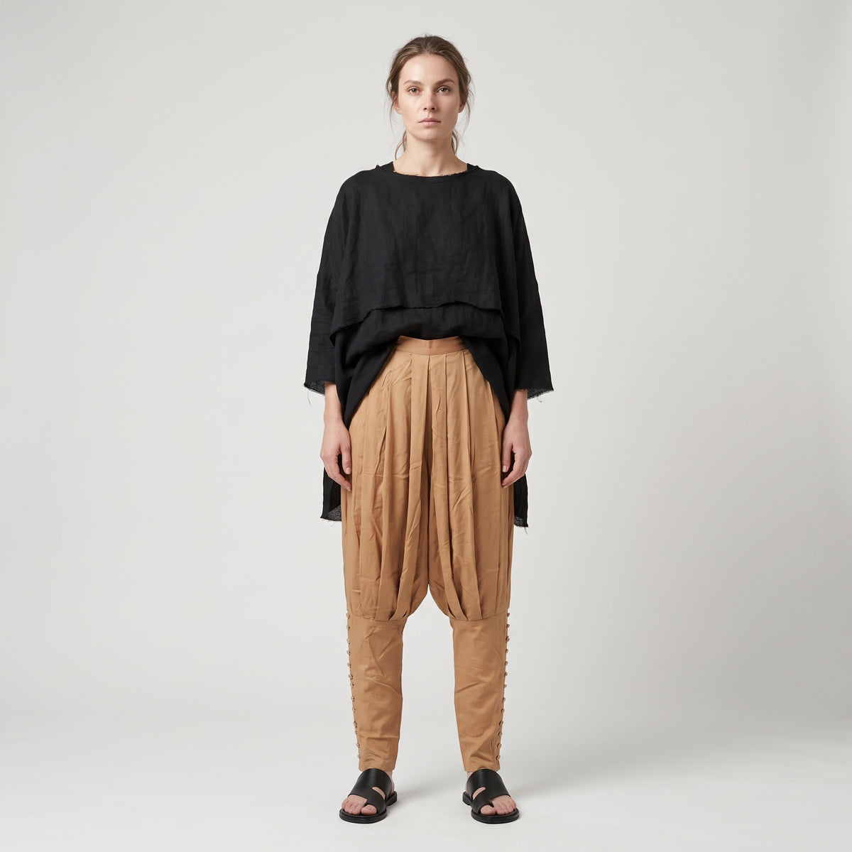 Pleated Cropped Sarouel Trousers