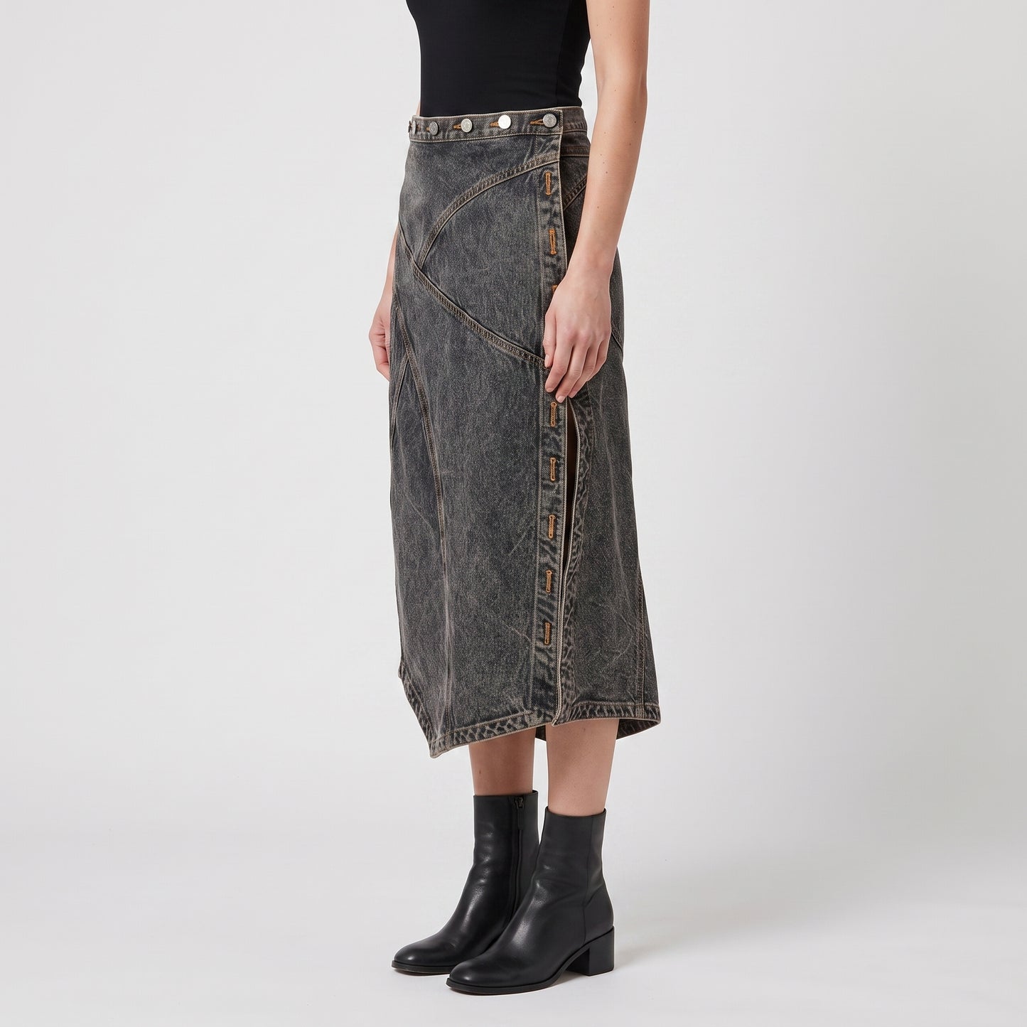 Asymmetric Acid Wash Denim Skirt
