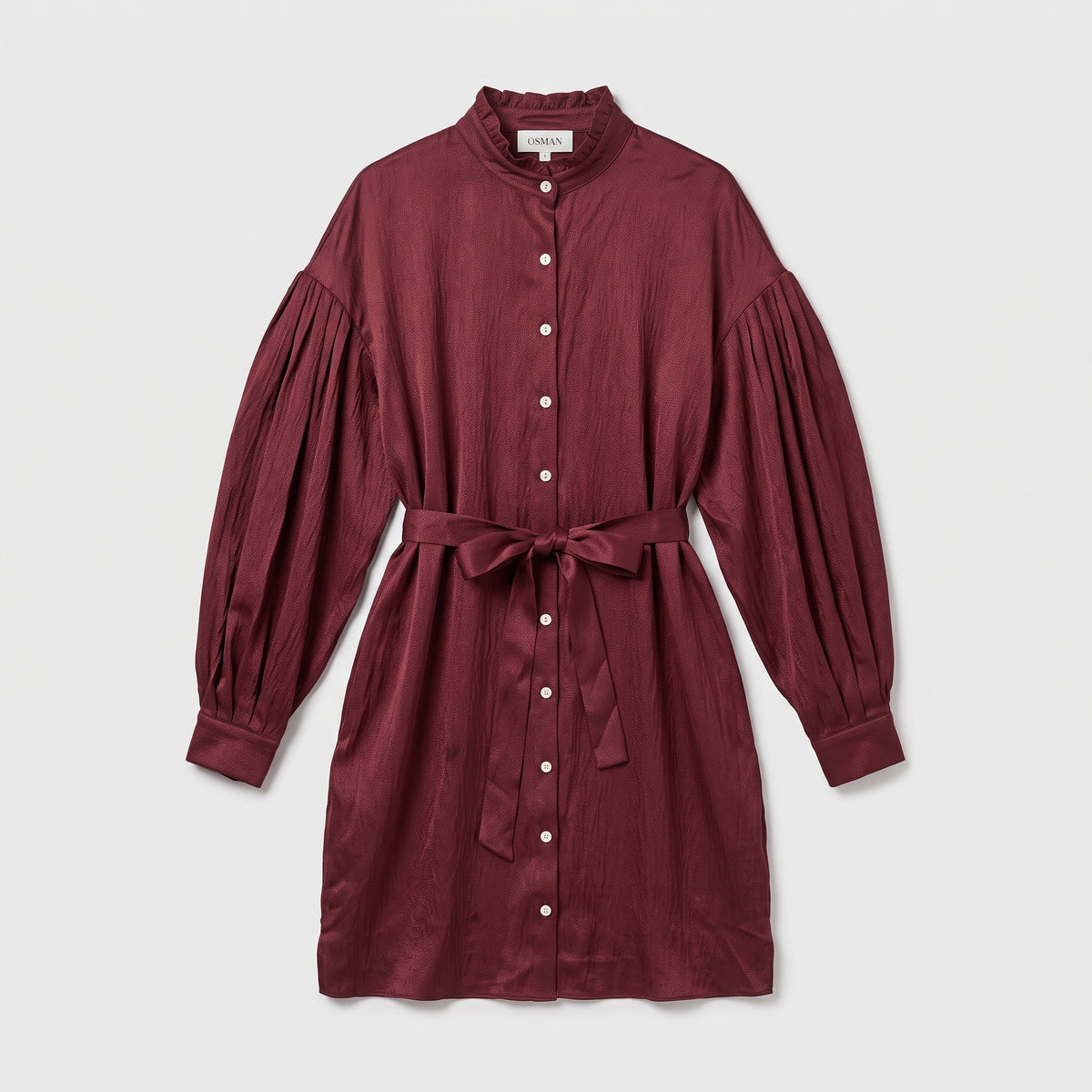 Burgundy Balloon Sleeve Shirt Dress