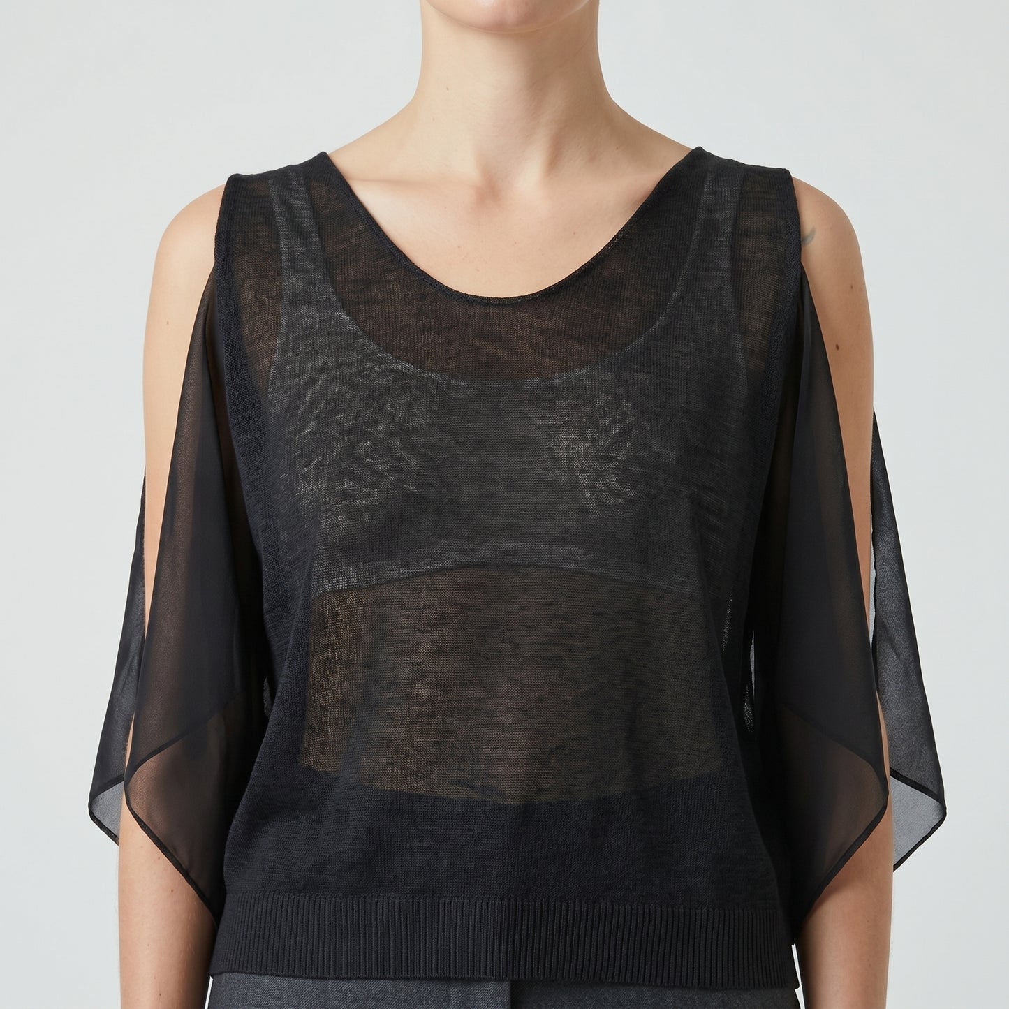 Cold-Shoulder Sheer Sleeve Top