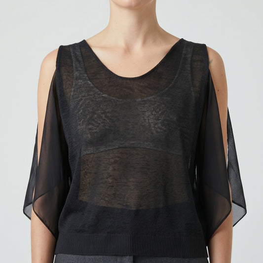 Cold-Shoulder Sheer Sleeve Top