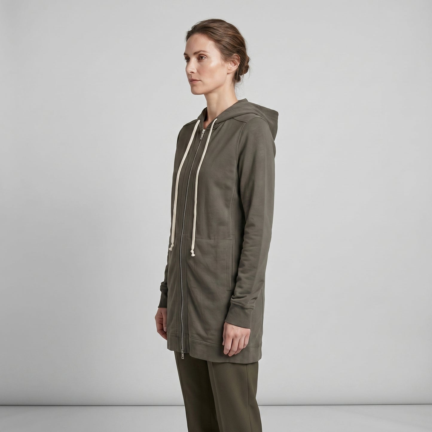 Longline Cotton Zip Hoodie