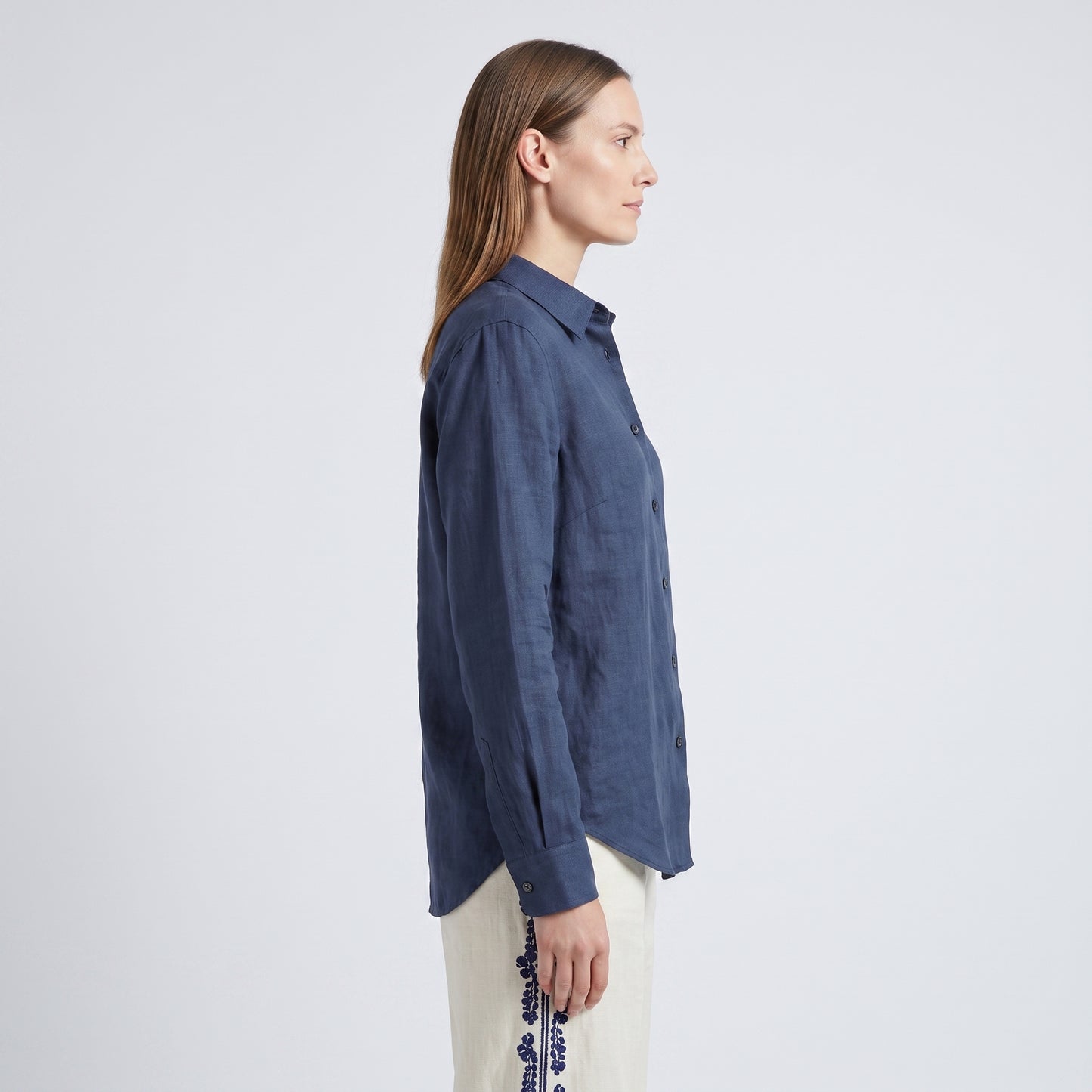 Classic Navy Linen Button-Down Shirt