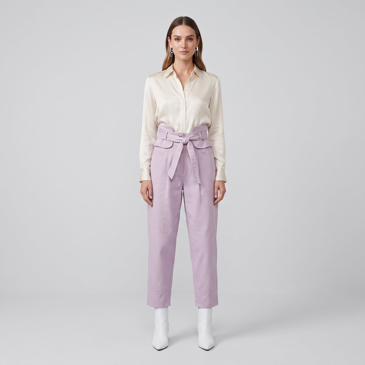 Lavender High-Waisted Paperbag Trousers