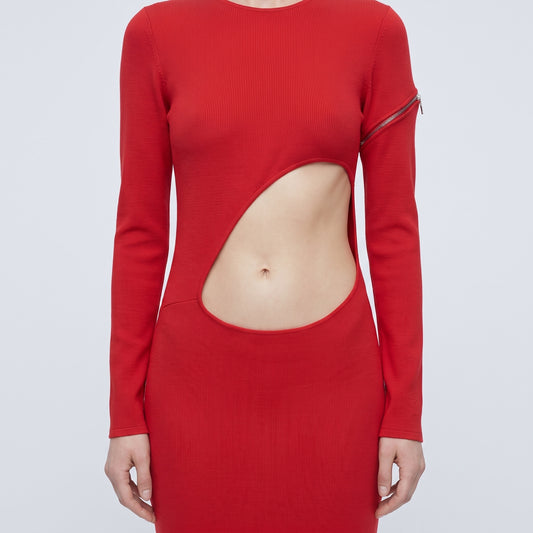 Red Cutout Long Sleeve Dress