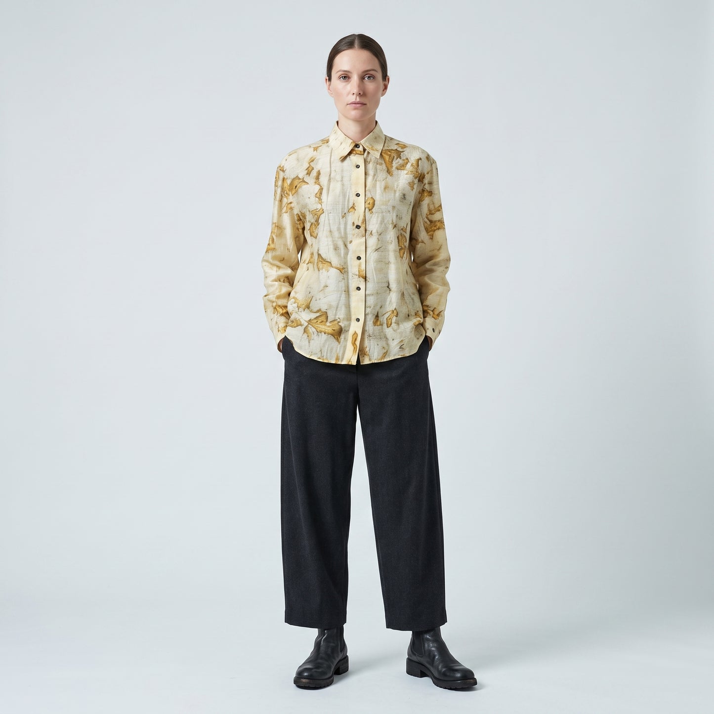 Abstract Print Silk Button-Down