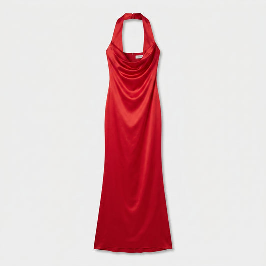 Satin Halter Neck Maxi Dress